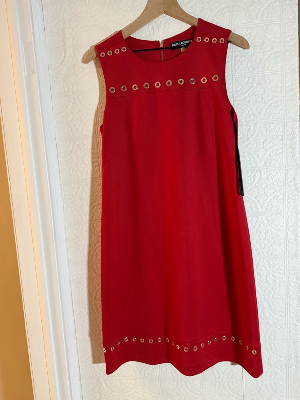 Karl Lagerfeld Red Sleeveless Eyelet Shift Dress